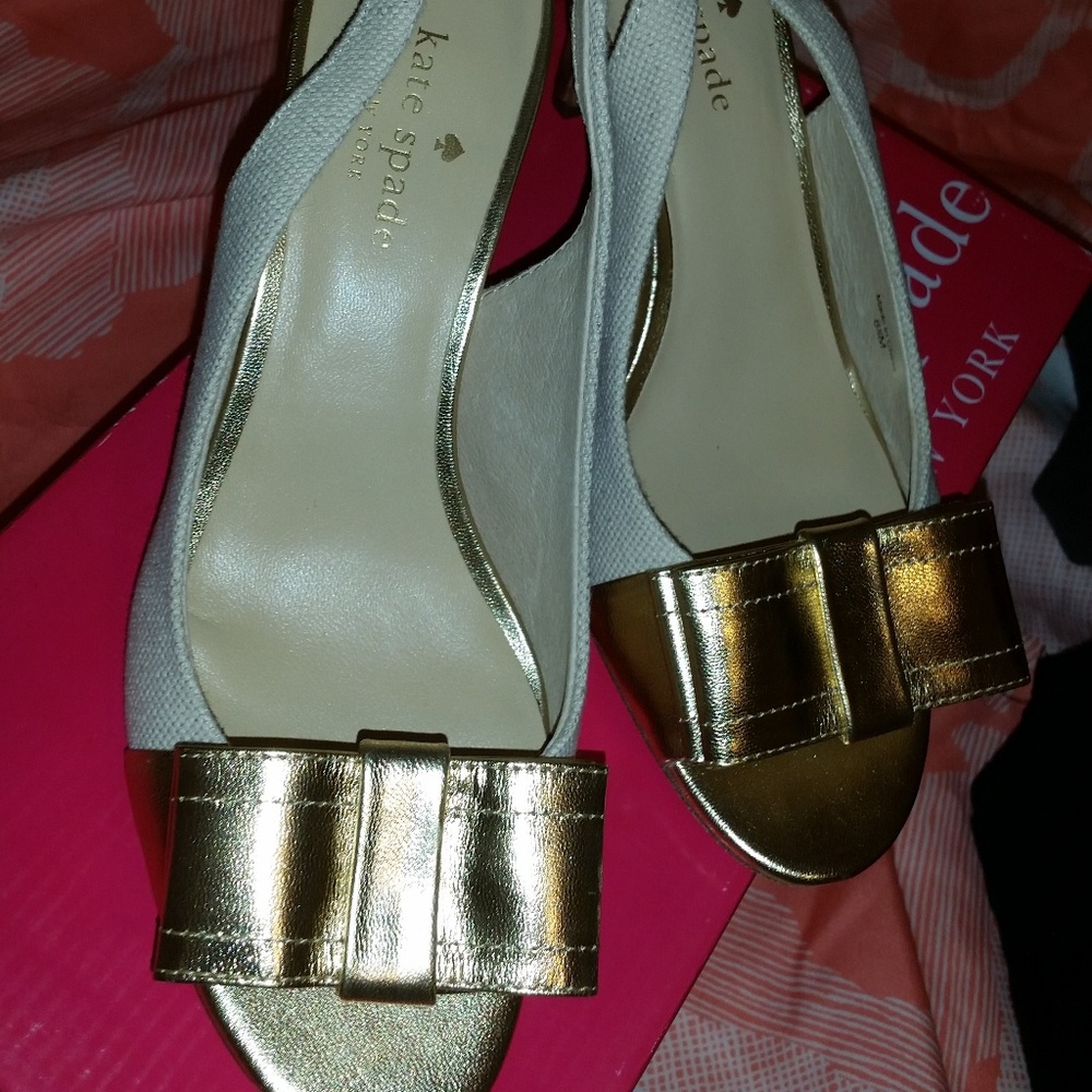 Kate Spade Linen and Gold Heels 6.5